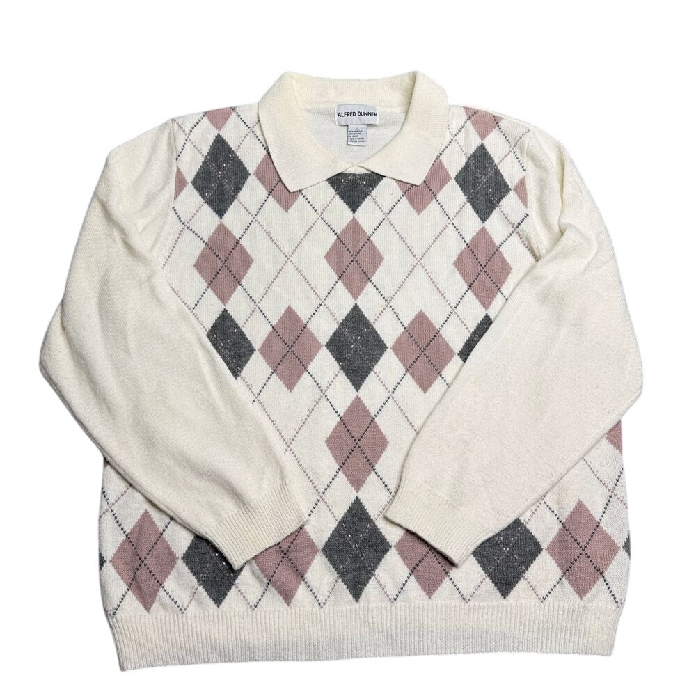 Alfred Dunner‎ Argyle Collared Sweater size XL Preppy Knit Nylon Blend Pullover
